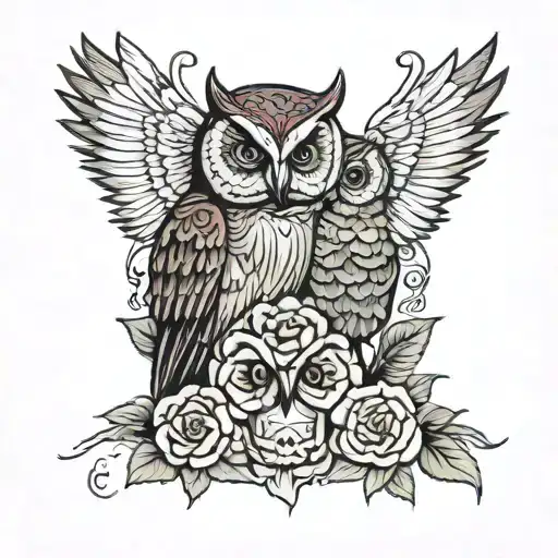 Deftones day of the dead owls roses catholic  tattoo design idea