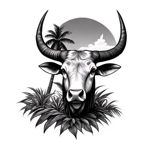 taurus zodiac sign and coconut tree growing tattoo design idea