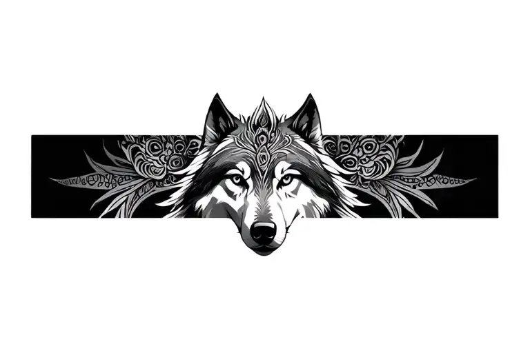 mandala and wolf face tattoo design idea