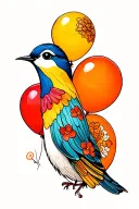 Wren balloons and colorful  tattoo design idea