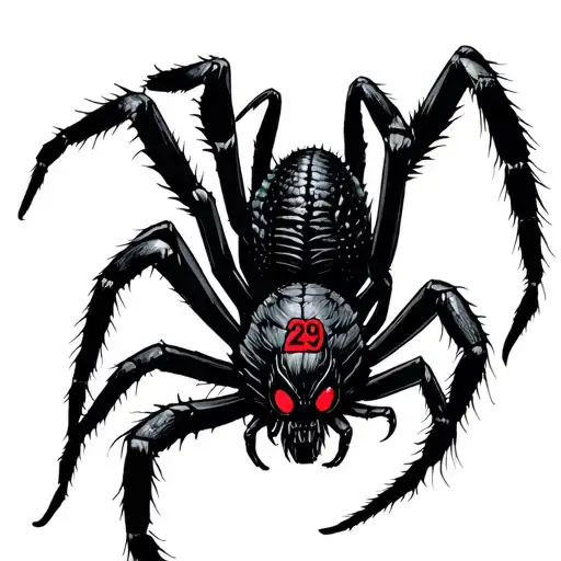 ghosts, black widow spider with the number 29, and creature of the black lagoon tattoo design idea