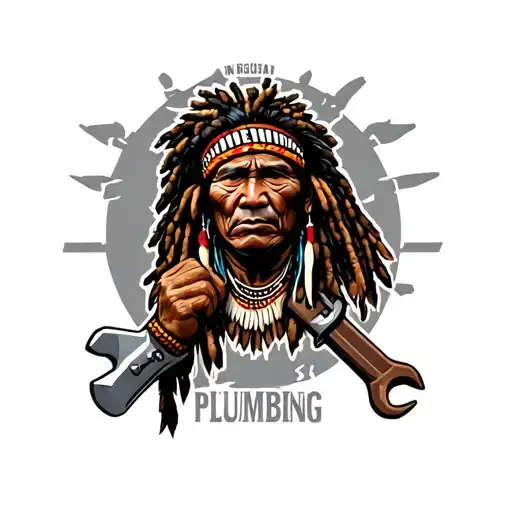 "Indigenous Plumbing " "Indigenous Plumbing " dread lock Native American holding a wrench tattoo design idea
