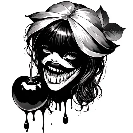 dripping cherries vampire girl bites tattoo design idea