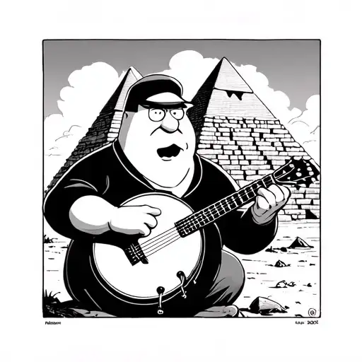 peter griffin playing the banjo in front of the pyramids  tattoo design idea