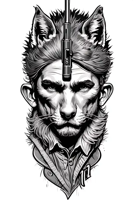 farmer outstanding in his feild shotgun over shoulder  tattoo design idea