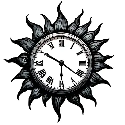 sun with clock tattoo design idea