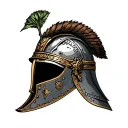 sideways Roman helmet with lupins in the background  tattoo design idea