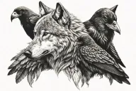 wolf and raven sitting together tattoo design idea