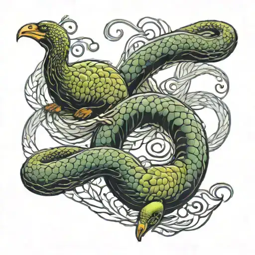 two kiwi birds attacking a snake tattoo design idea