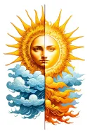 One half is a sun with rays only and The other half is clouds only tattoo design idea