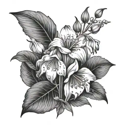 bouquet of lilly of the valley and poppy flower tattoo design idea