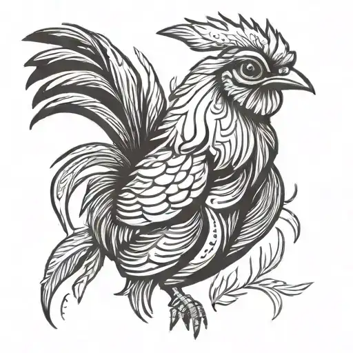 minimalistic thin chicken tattoo design idea