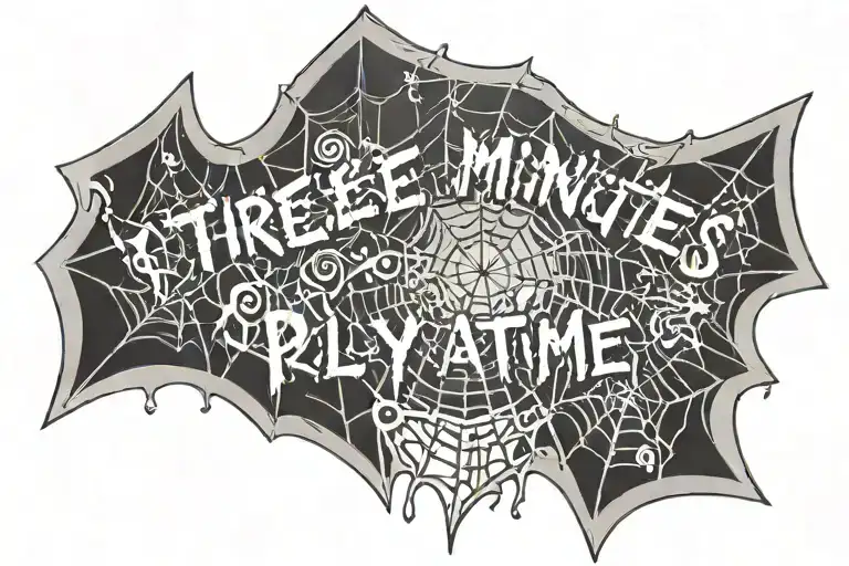 A tattoo that says “three minutes of playtime” with spiderwebs like from Spider-Man around the words tattoo design idea