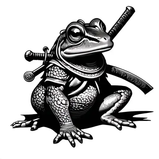 samurai frog sitting with sword on his Back tattoo design idea
