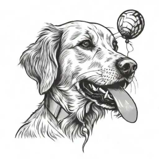 golden retriever holding a top of the balloon in its mouth  tattoo design idea