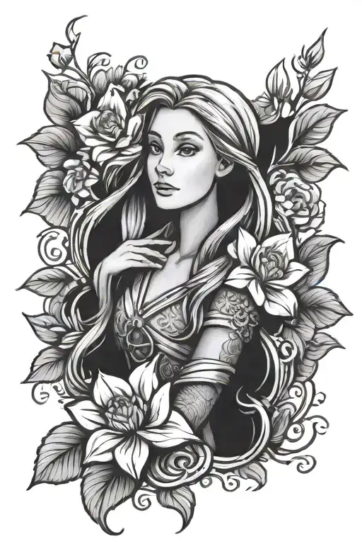rapunzel flower blooming tattoo design idea