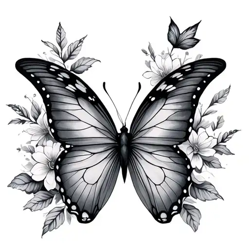butterfly and floral tattoo design idea