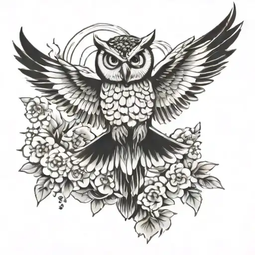 flying owl tattoo design idea