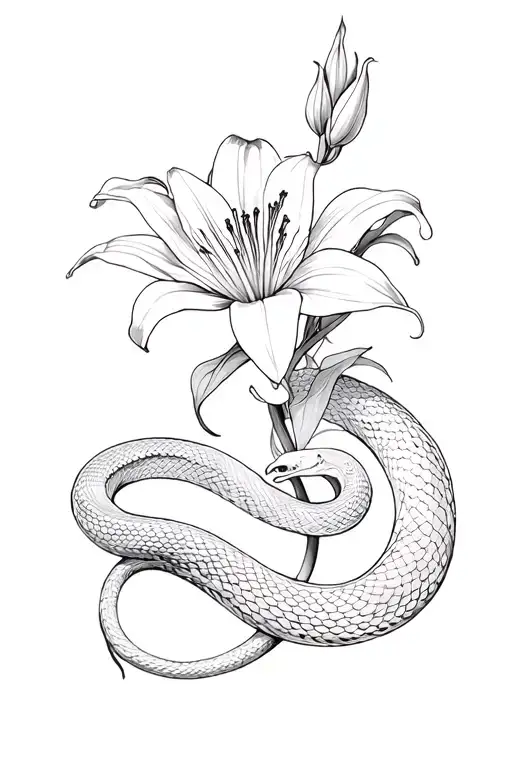 The snake wraps his arm, around the snake flowers of spider lily tattoo design idea