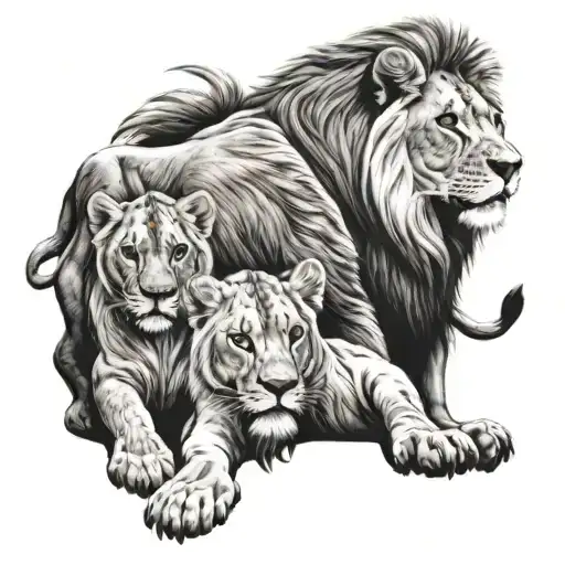 lion and 3 lion cubs tattoo design idea