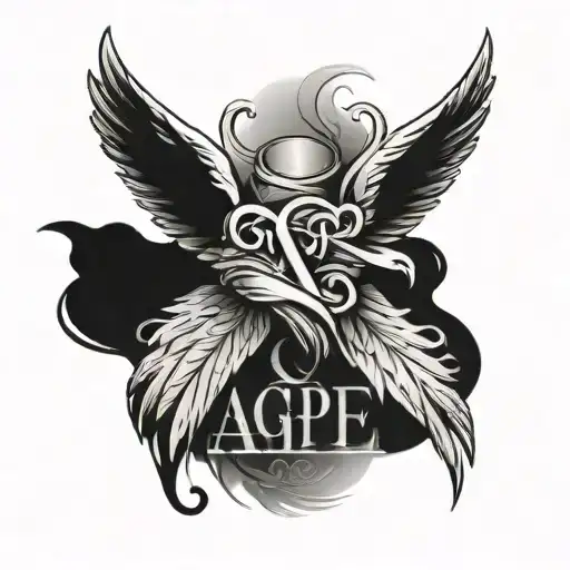 angel wings and agape written tattoo design idea