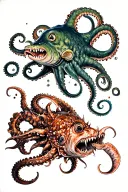 kraken and angler fish tattoo design idea