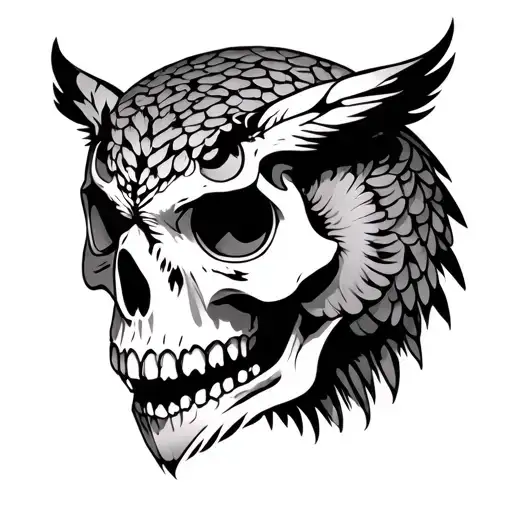 owl skull tattoo design idea