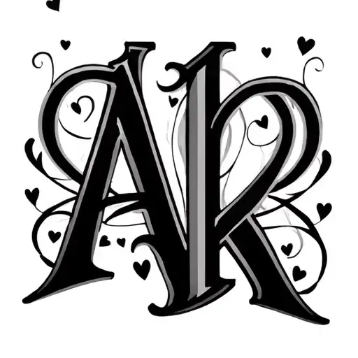 Initials A and K hearts tattoo design idea