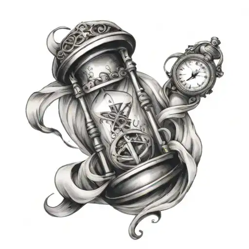 tattoo infinity hourglass with watch at to top and compass at the bottom showing sand make it simple design tattoo design idea