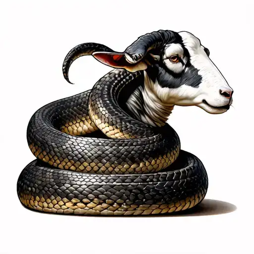 Snake coiled around sheep body tattoo design idea