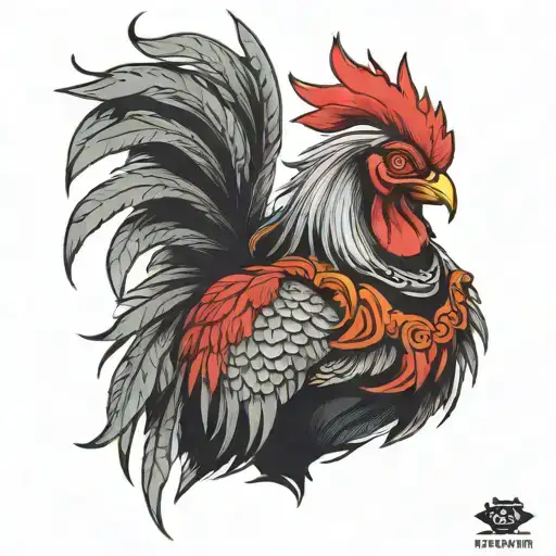 japanese zodiac rooster warrior tattoo design idea