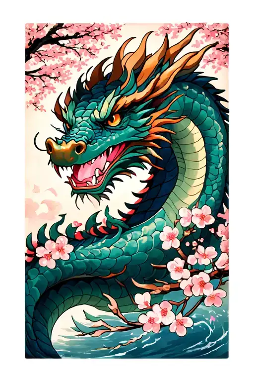 Haku dragon spirited away with Japanese cherry blossom tattoo design idea