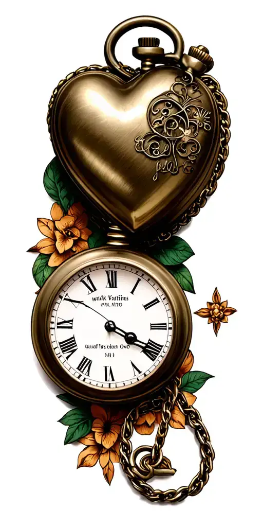 heart pocket watch for birth date tattoo design idea