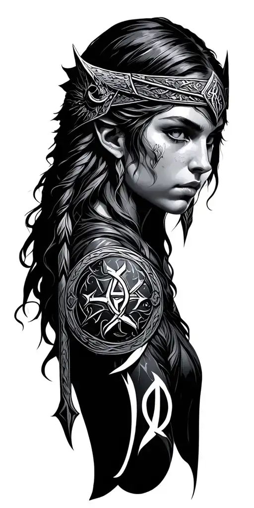 norse runes freya norse goddes wearing tattoo design idea