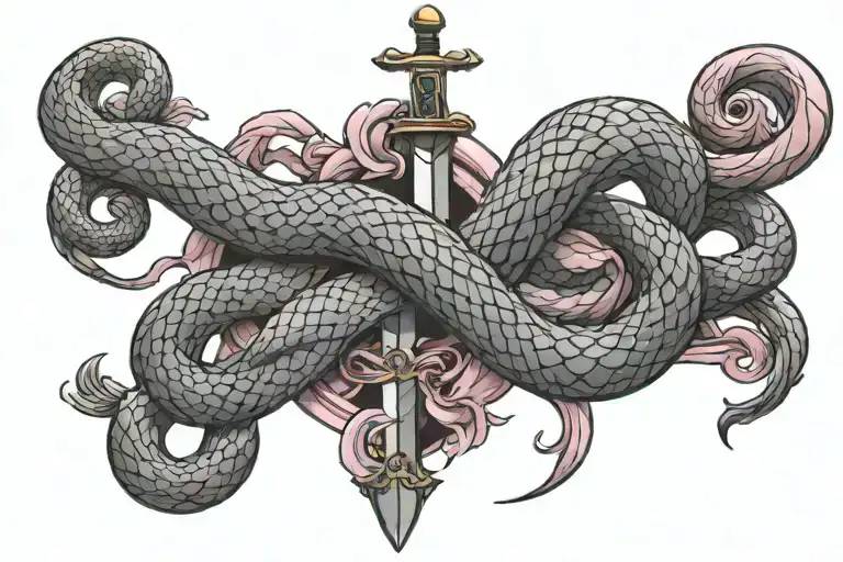 pink snake and sword tattoo design idea