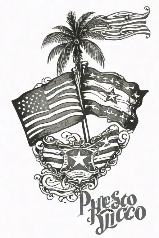 Puerto Rico flag and US Flag, words saying Wesco siempre vivo, puerto rican theme tattoo design idea