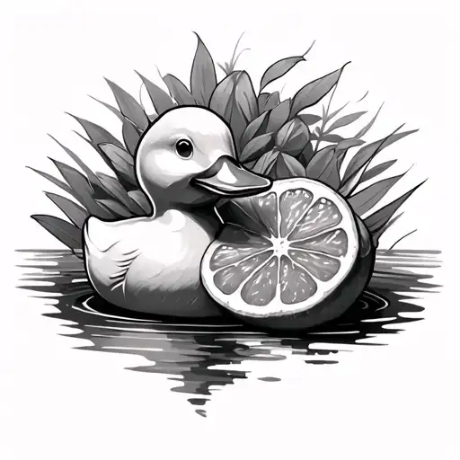 rubber duck and orange slice tattoo design idea