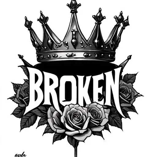 "BROKEN" "BROKEN" broken king crown with roses tattoo design idea