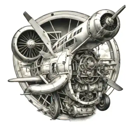 airplane and engine tattoo design idea
