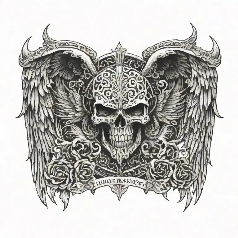 death angel love family strength courage bravery honor demon tattoo design idea
