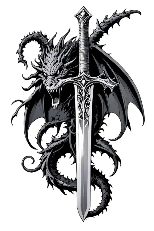 jabberwocky and vorpol sword embedded tattoo design idea