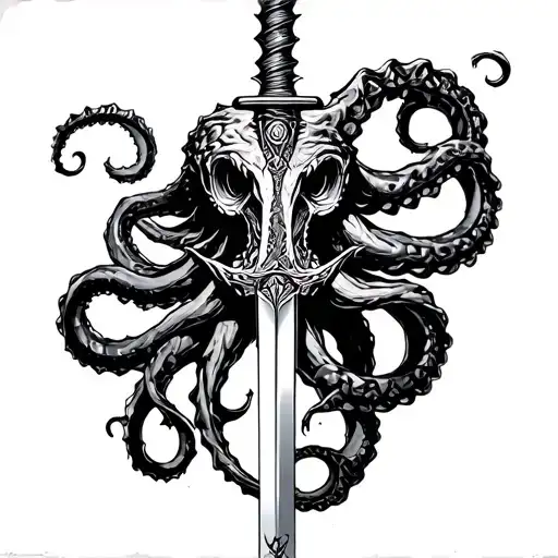 kraken wrapped around sword tattoo design idea