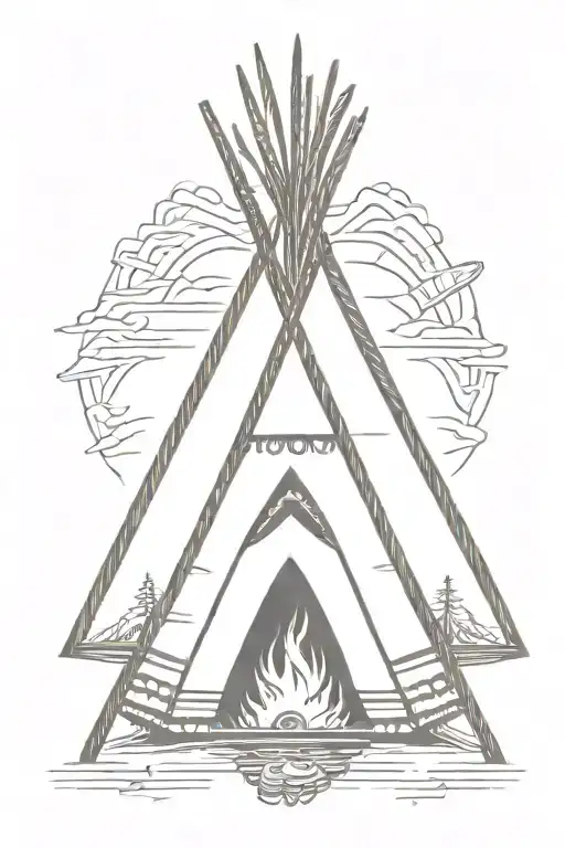 teepee, wild west, fire tattoo design idea