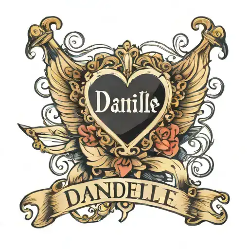 heart with a banner that says "Danielle" tattoo design idea
