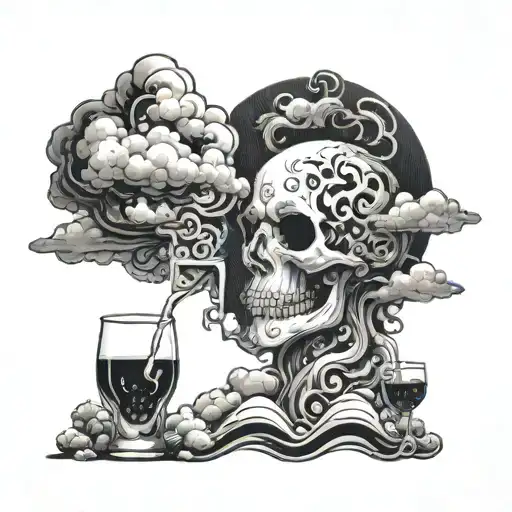 scary sku drinking vodka and it's soul ascending into clouds  tattoo design idea