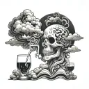 scary sku drinking vodka and it's soul ascending into clouds  tattoo design idea