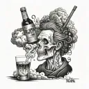 scary sku drinking vodka and it's soul ascending into clouds  tattoo design idea