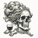 scary sku drinking vodka and it's soul ascending into clouds  tattoo design idea