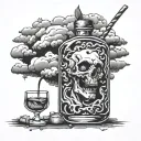 scary sku drinking vodka and it's soul ascending into clouds  tattoo design idea