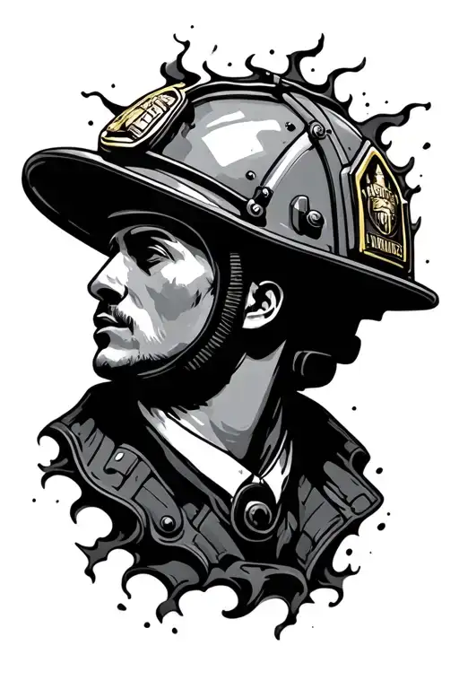 firefighting helmet engulfed tattoo design idea